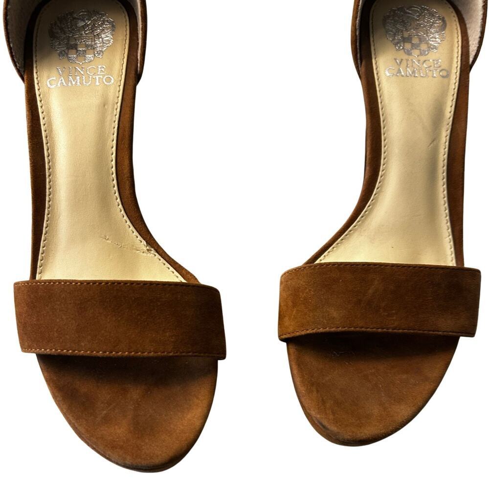 Vince Camuto Suede Block Heel Sandals Brown Ankle Strap Womens Size 9.5 - Picture 12 of 14